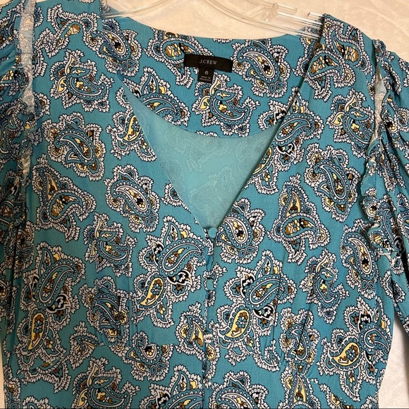 J.Crew Paisley Puff Sleeve Button Front Long Dress 6 Girly Boho Prairie Romantic - Picture 2 of 8